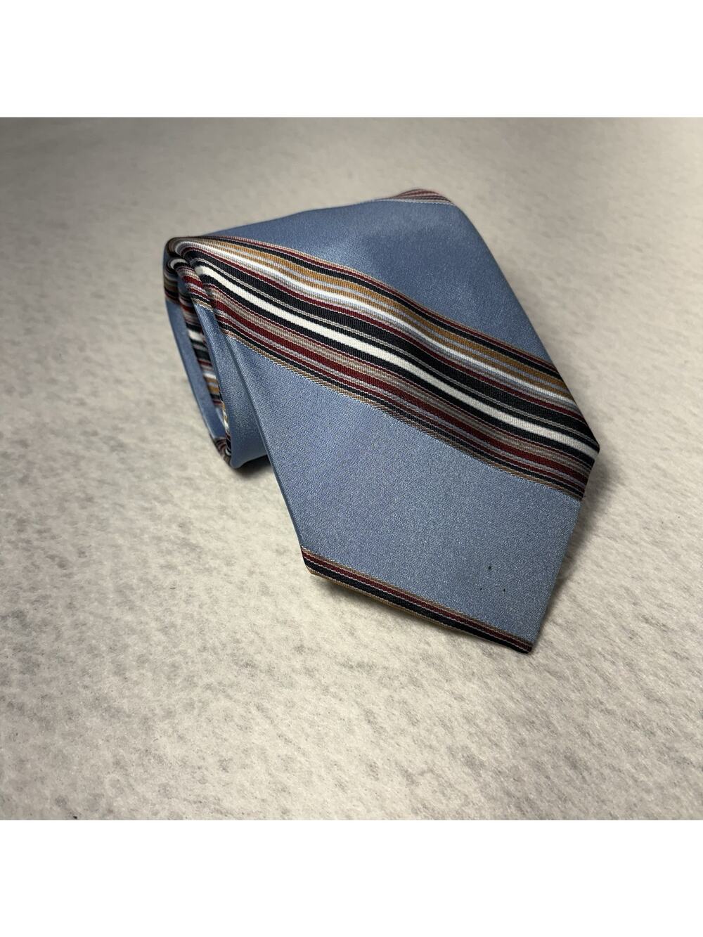 Vintage Johnny Carson Men's Necktie Blue Striped 100% Polyester Made in USA 53"